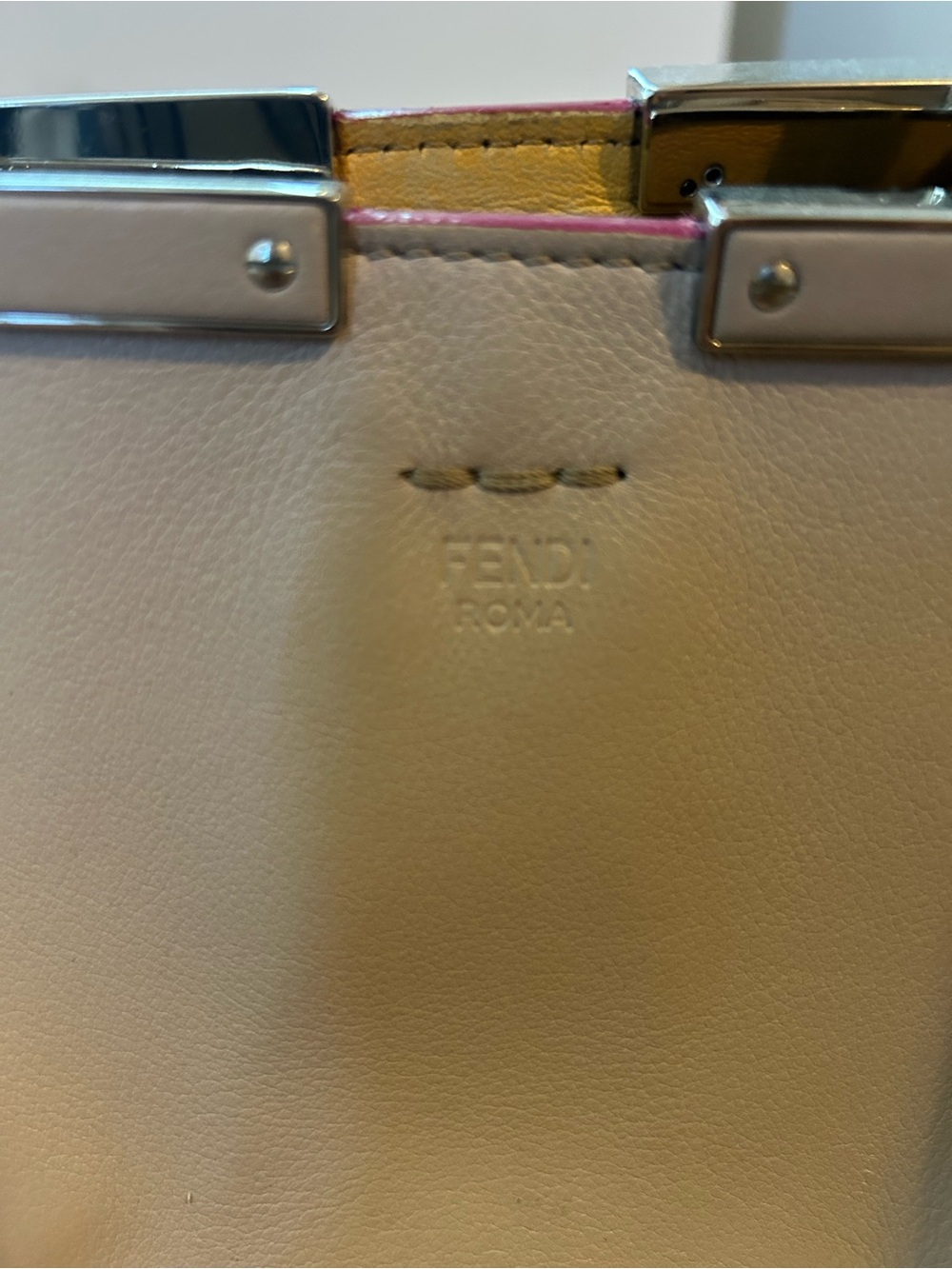 Fendi Beige and Pink Leather Shoulder Bag with Silver Hardware